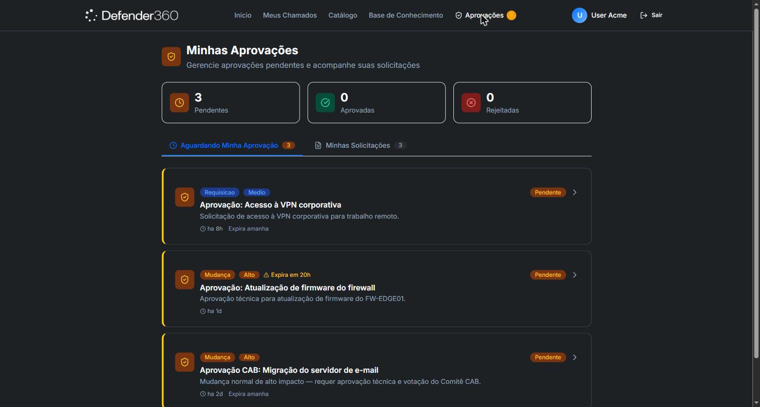 Página de aprovações no Portal do Cliente