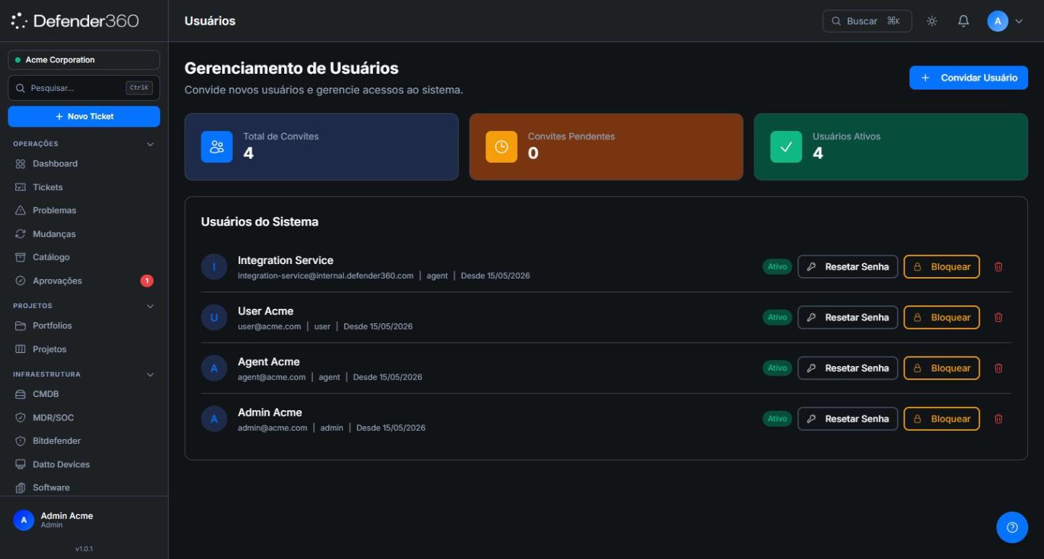 Gerenciamento de usuários em Configurações