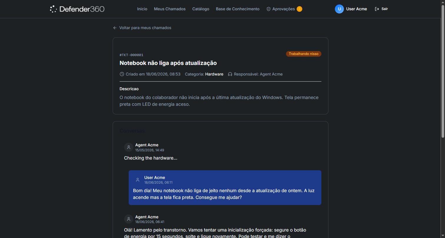 Detalhe de um chamado com a conversa no Portal do Cliente