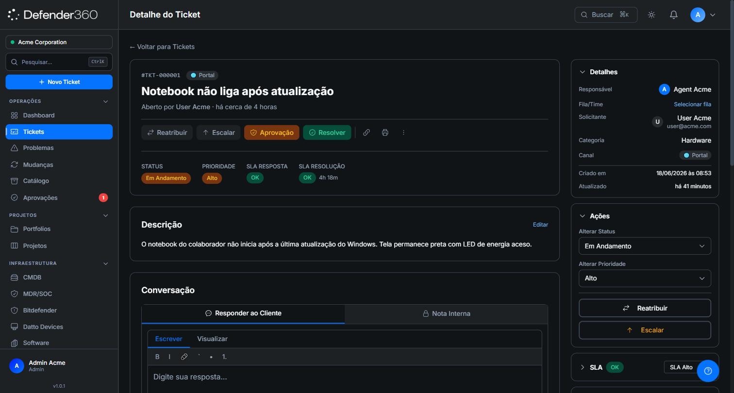 Tela de detalhe do chamado no Portal do Agente
