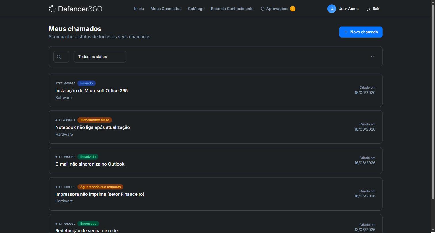 Lista de chamados no Portal do Cliente