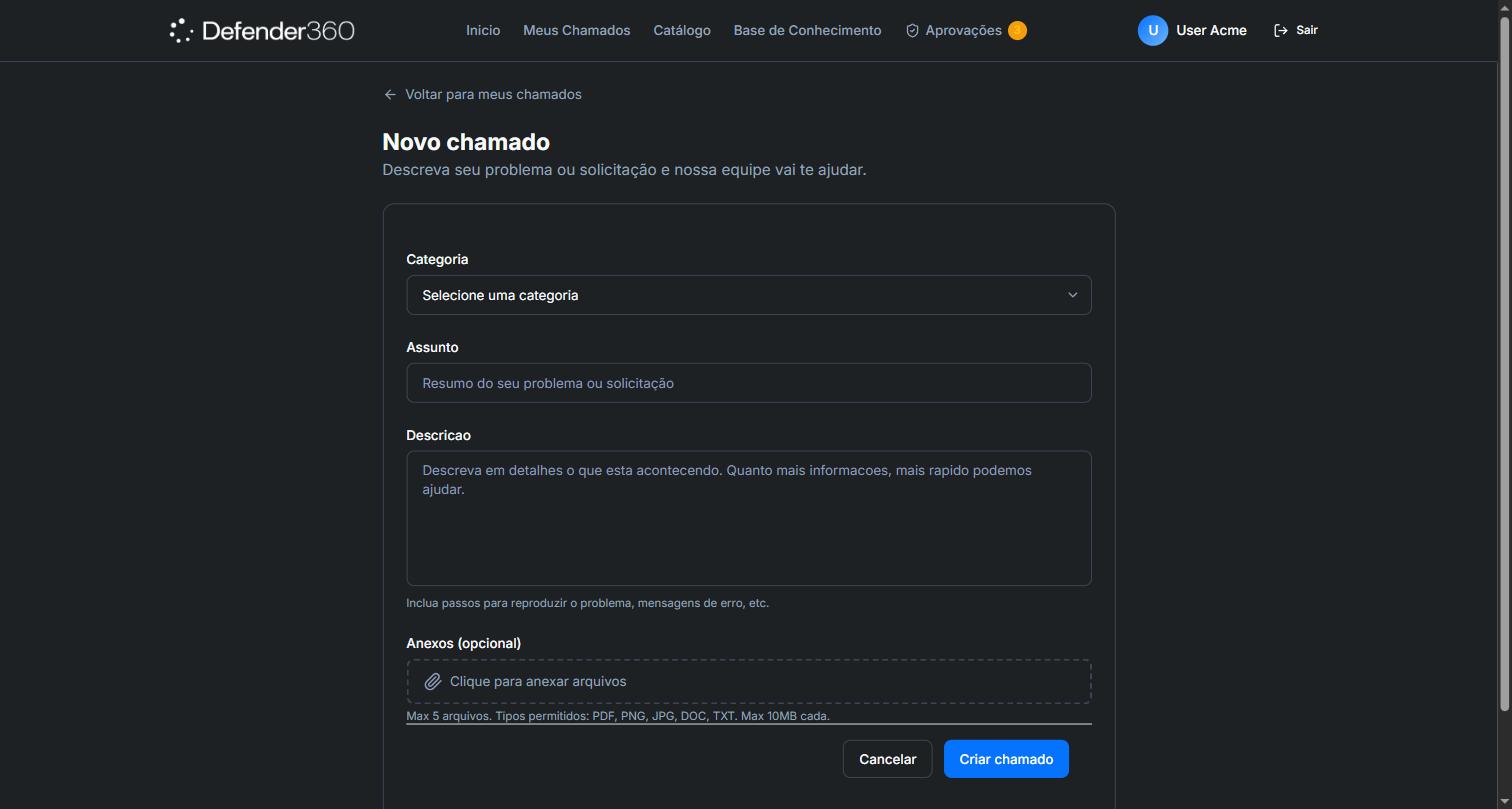 Formulário de novo chamado no Portal do Cliente
