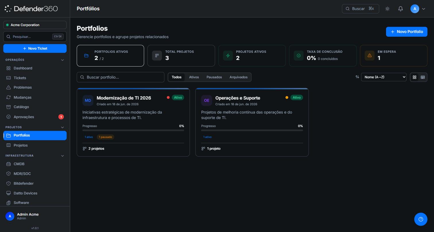 Lista de portfólios no Portal do Agente