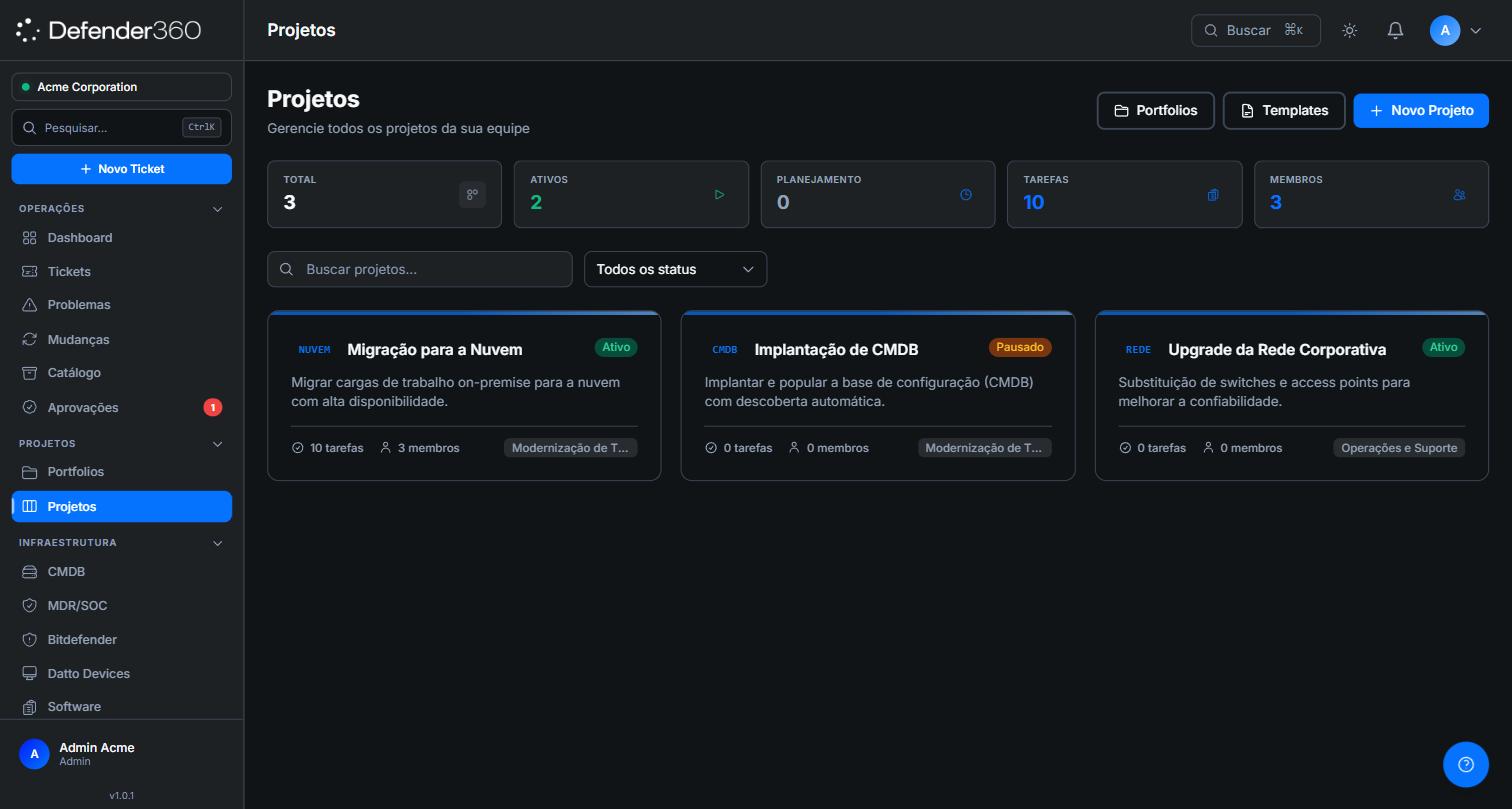 Lista de projetos no Portal do Agente